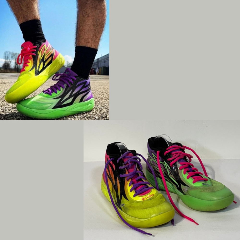 Puma MB.02 Rick Morty Sneakers Men’s Size 12 Neon Mismatched Green Purple